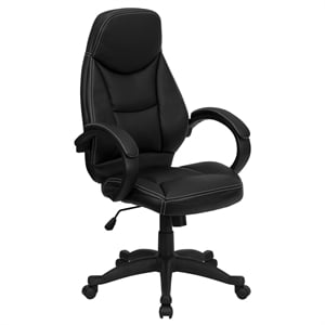 Pemberly Row High Back Contemporary Office Chair in Black Leather