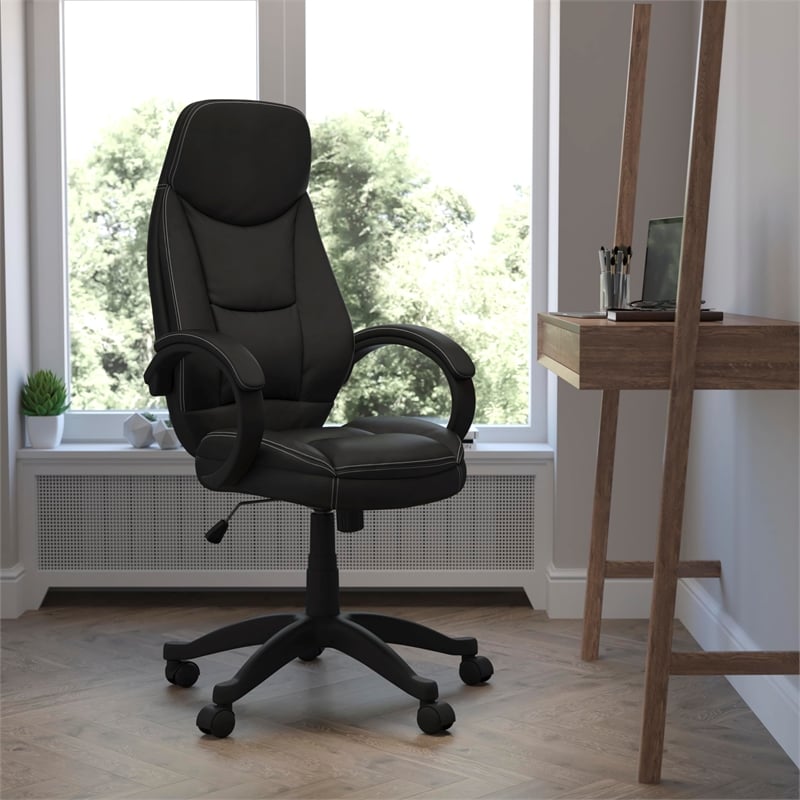 Pemberly Row High Back Contemporary Office Chair in Black Leather