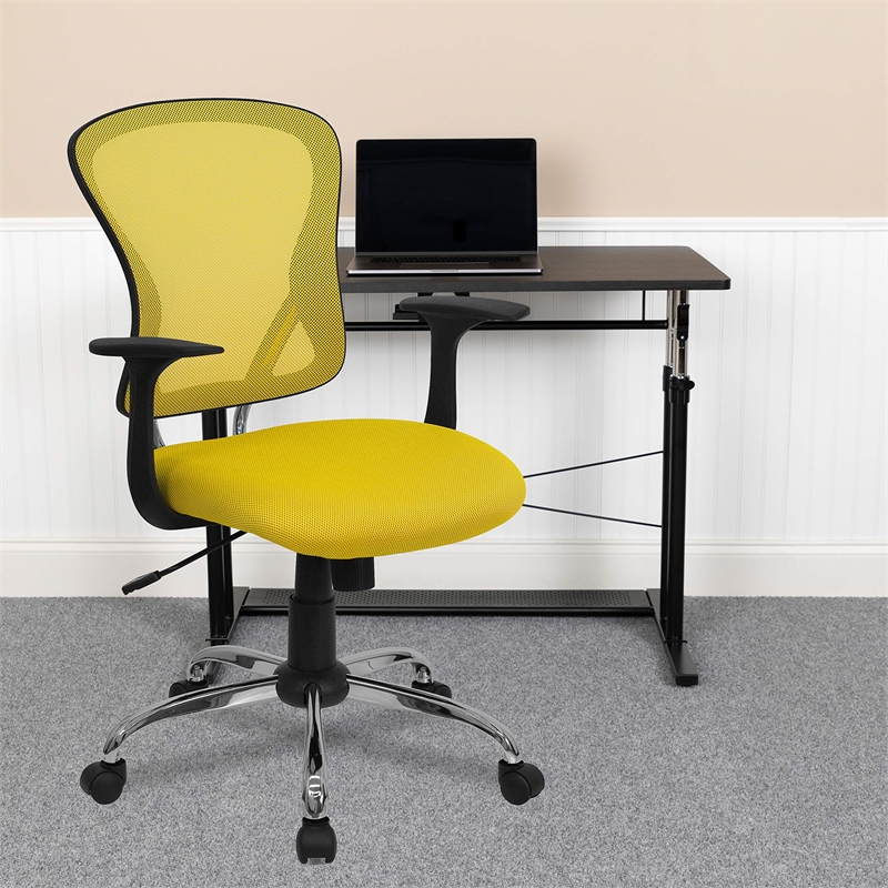 Pemberly Row Contemporary Mid Back Mesh Office Chair in Yellow