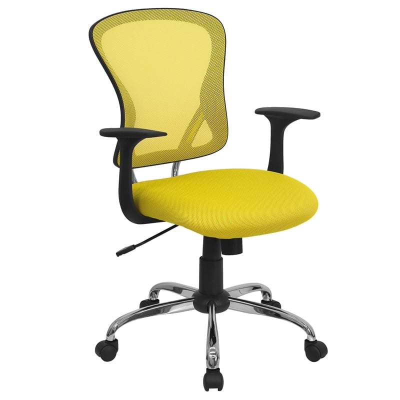 Pemberly Row Contemporary Mid Back Mesh Office Chair in Yellow