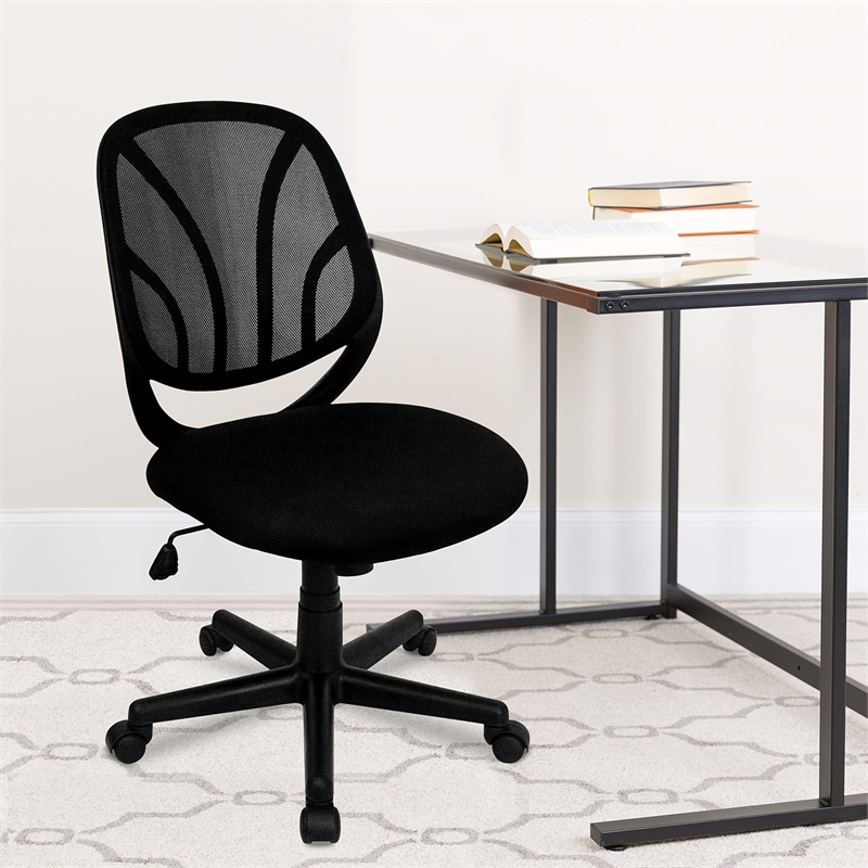 Pemberly Row Contemporary Mid Back Mesh Office Swivel Chair in Black