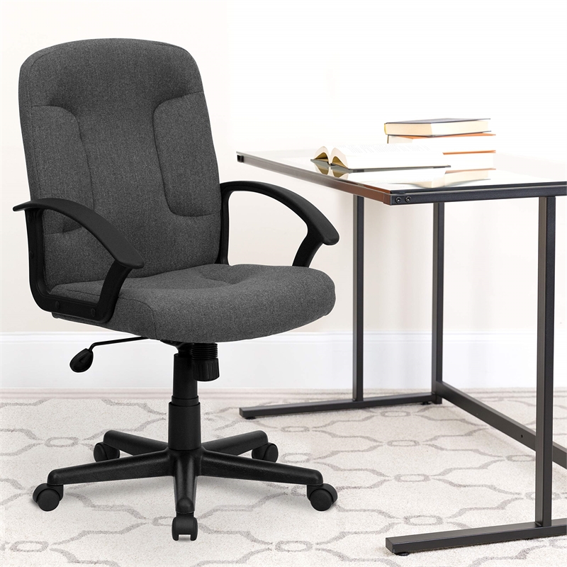 Pemberly Row Contemporary Mid Back Office Chair with Nylon Arms in Gray