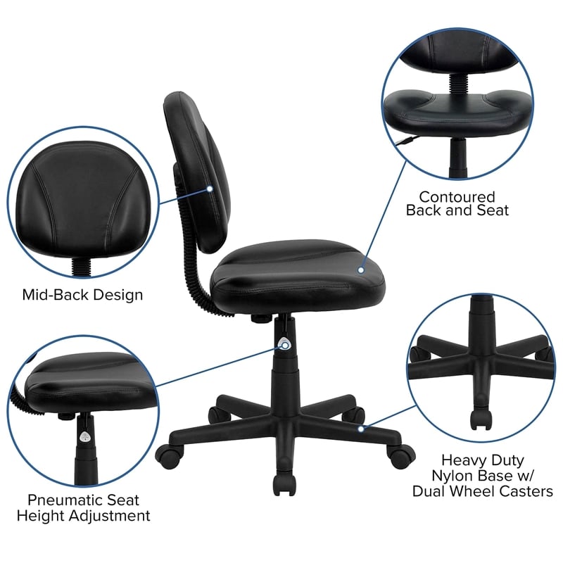 Pemberly Row Contemporary Ergonomic Office Swivel Chair in Black