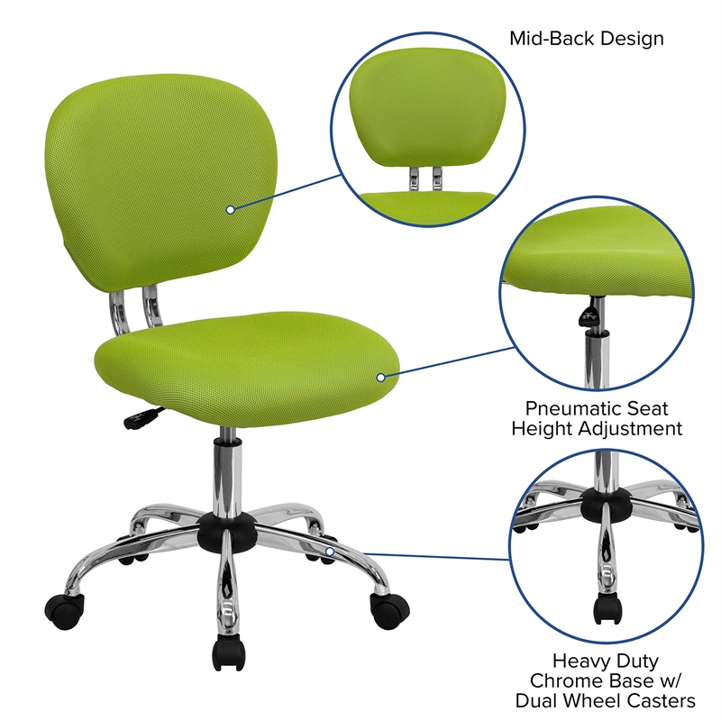 Pemberly Row Contemporary Mid-Back Task Chair In Apple Green