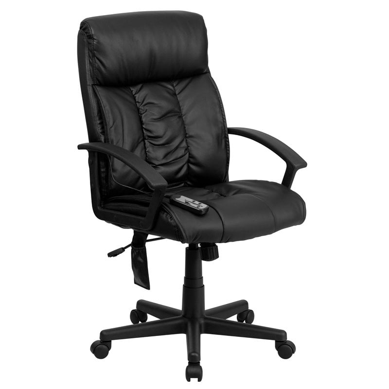 Pemberly Row High Back Massaging Leather Office Chair in Black