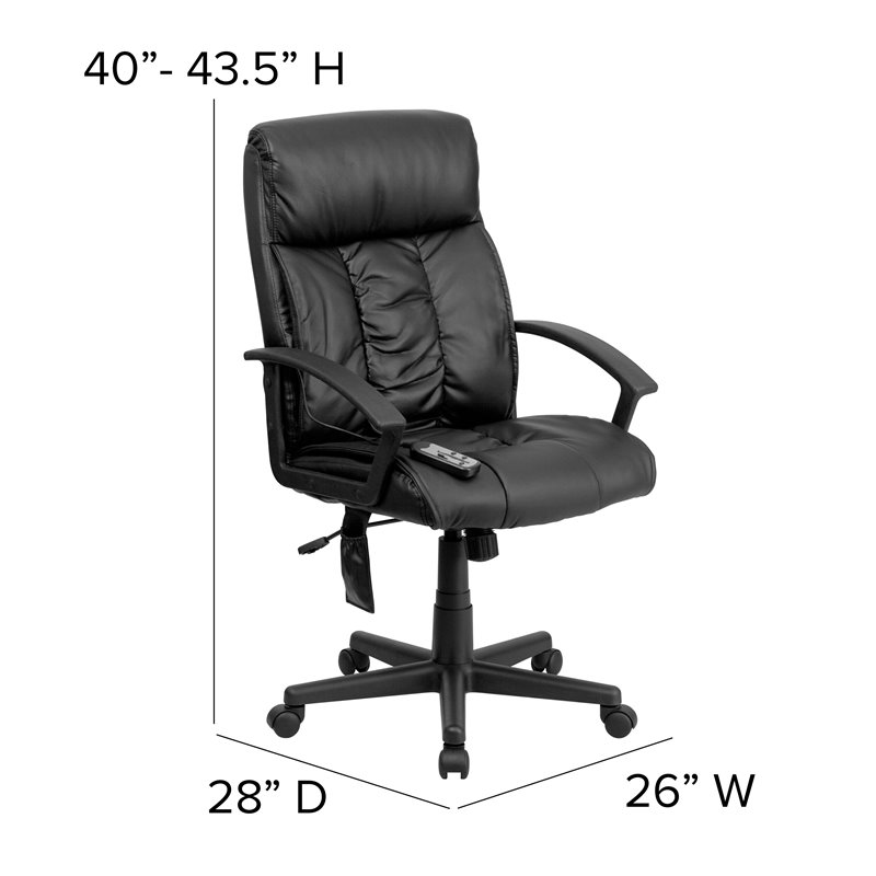 Pemberly Row High Back Massaging Leather Office Chair in Black