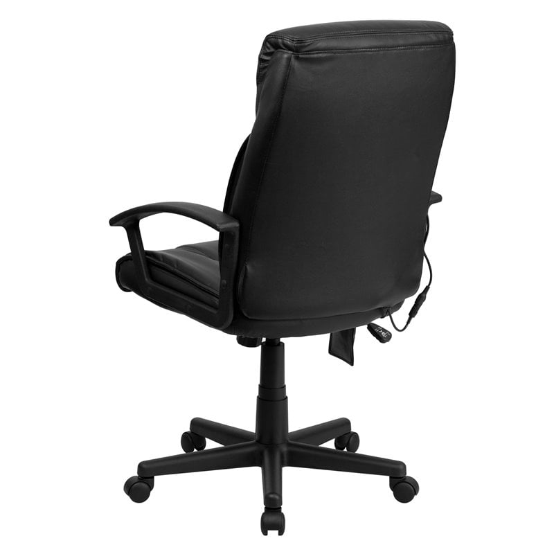 Pemberly Row High Back Massaging Leather Office Chair in Black