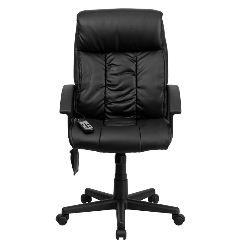 Pemberly Row High Back Massaging Leather Office Chair in Black