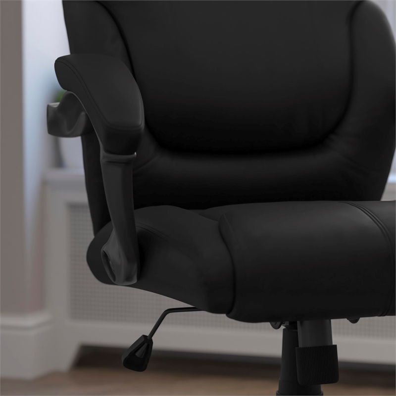 Pemberly Row Mid-Back Leather Overstuffed Office Chair in Black