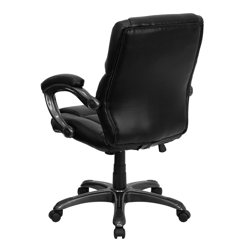 Pemberly Row Mid-Back Leather Overstuffed Office Chair in Black