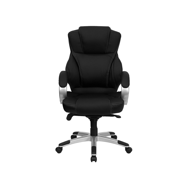 Pemberly Row Contemporary Leather Swivel Office Chair in Black