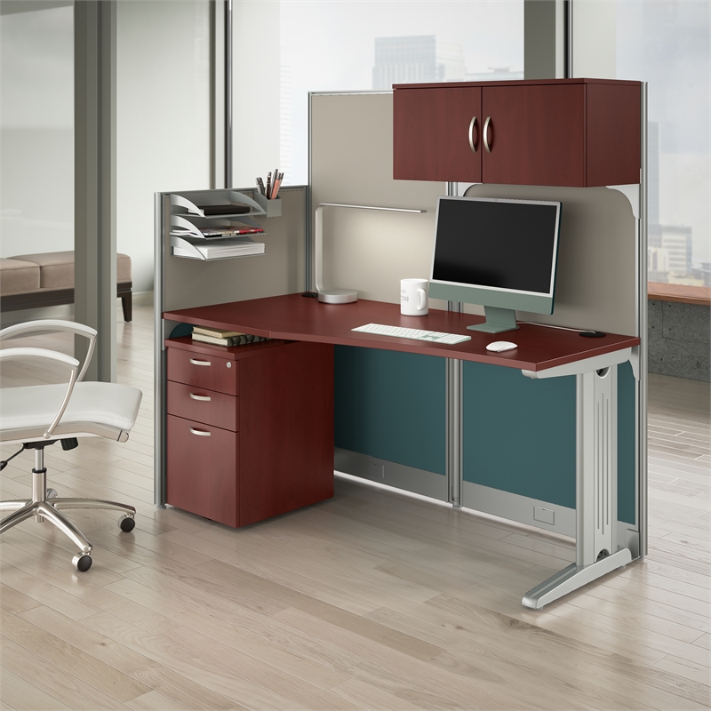 Pemberly Row Cubicle Desk with Storage in Hansen Cherry - Engineered Wood