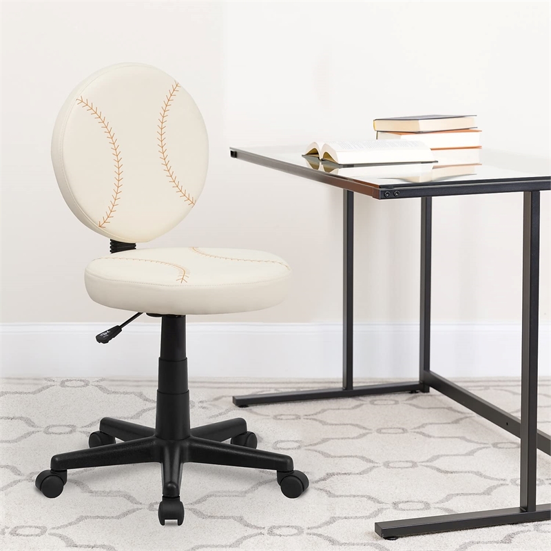 Pemberly Row Contemporary Baseball Office Swivel Chair in Cream