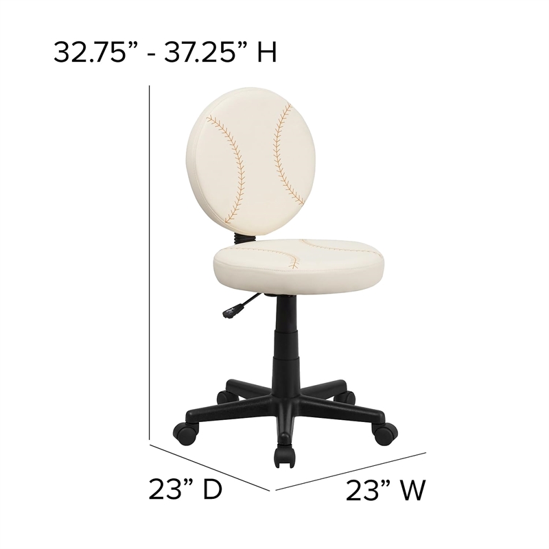 Pemberly Row Contemporary Baseball Office Swivel Chair in Cream
