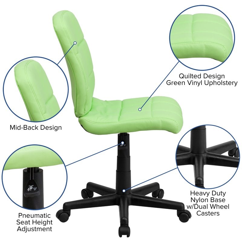 Pemberly Row Contemporary Mid Back Quilted Office Swivel Chair in Green