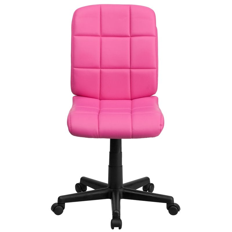 Pemberly Row Contemporary Mid Back Quilted Office Swivel Chair in Pink