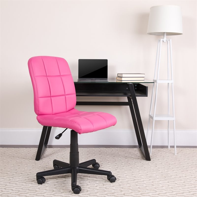 Pemberly Row Contemporary Mid Back Quilted Office Swivel Chair in Pink