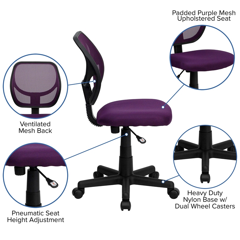 Pemberly Row Mid-Back Purple Mesh Task and Computer Office Chair