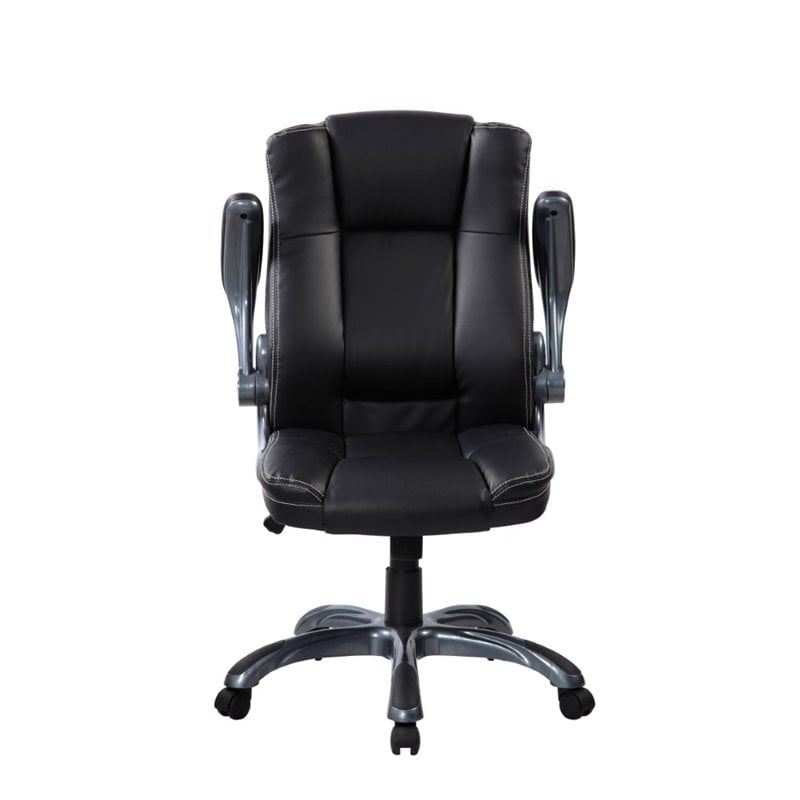 Pemberly Row Medium Back Manager Chair with Flip-up Arms in Black
