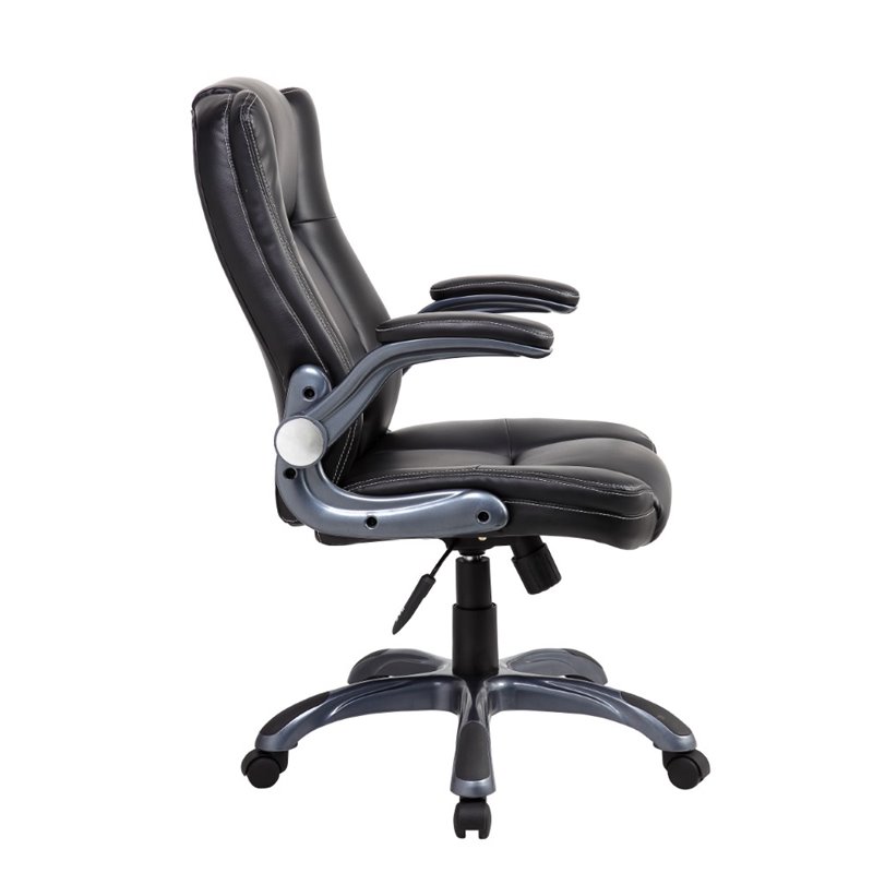 Pemberly Row Medium Back Manager Chair with Flip-up Arms in Black