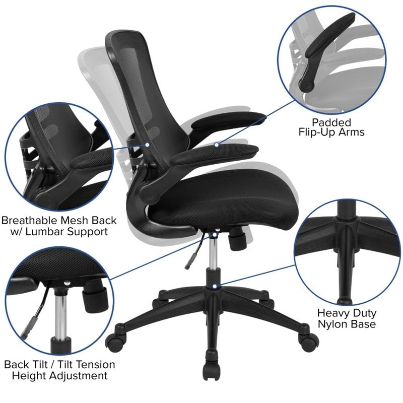 Pemberly Row Contemporary Mid-Back Mesh Office Chair in Black