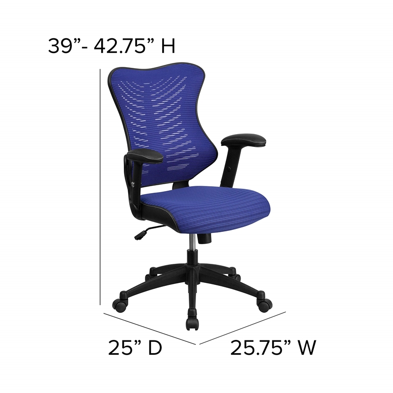 Pemberly Row Contemporary High Back Mesh Office Chair in Blue