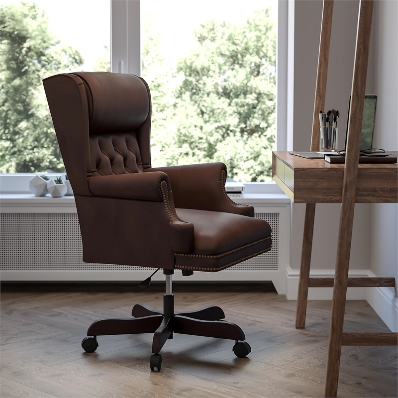 Pemberly Row High Back Upholstered Executive Office Chair in Brown