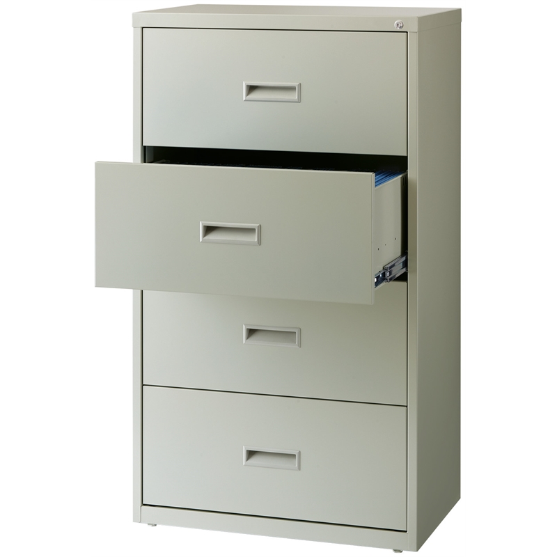 Pemberly Row 4-Drawer Modern Metal Lateral Filing Cabinet in Light Gray