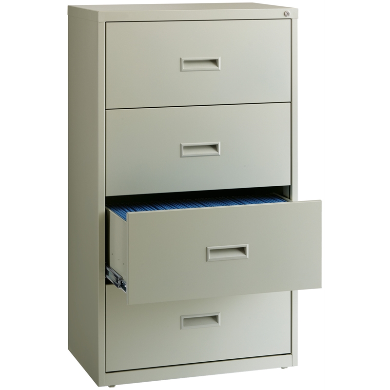 Pemberly Row 4-Drawer Modern Metal Lateral Filing Cabinet in Light Gray