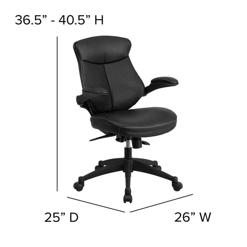 Pemberly Row Contemporary Leather Swivel Office Chair in Black