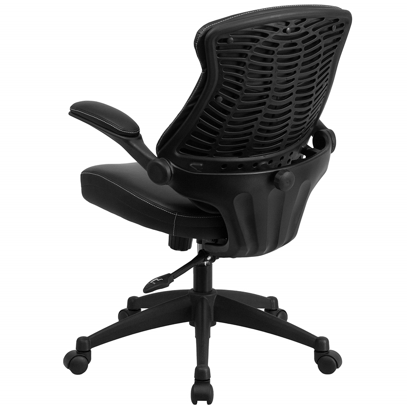 Pemberly Row Contemporary Leather Swivel Office Chair in Black