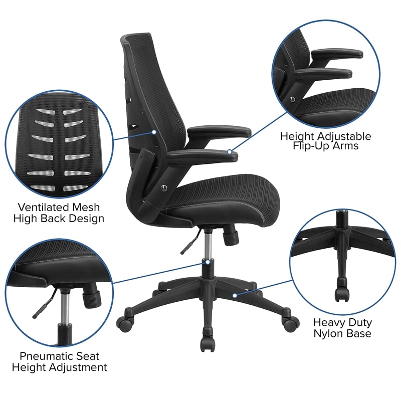 Pemberly Row Contemporary High Back Swivel Office Chair in Black