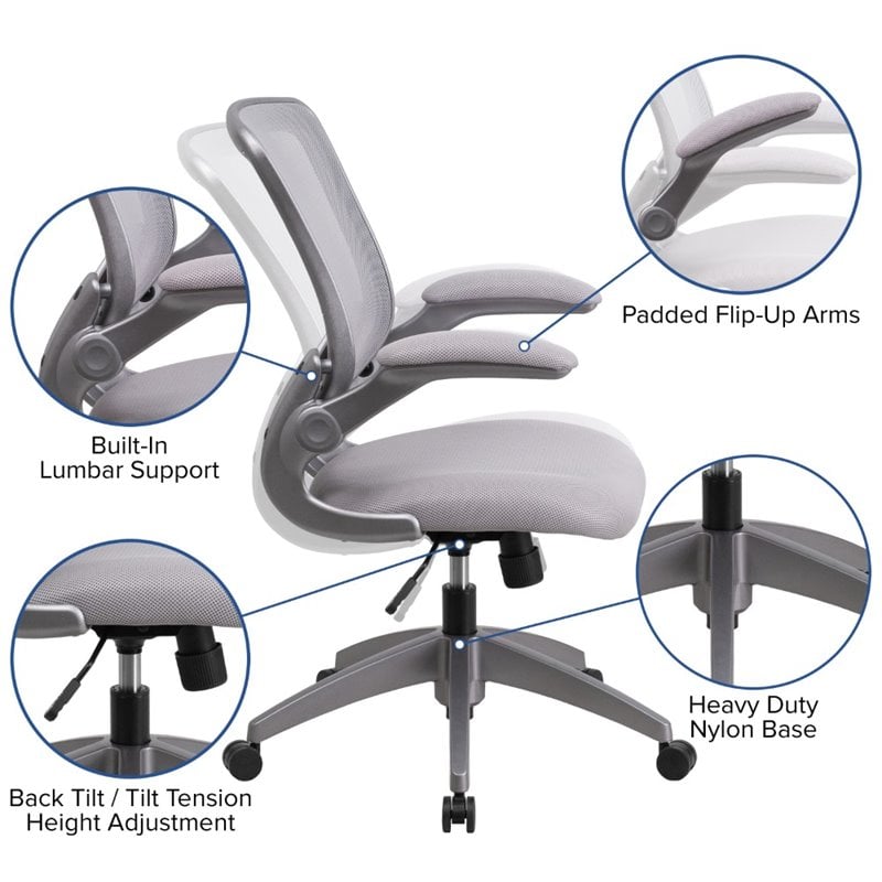 Pemberly Row Modern / Contemporary Mesh Swivel Office Chair in Gray