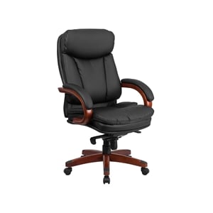 Pemberly Row Contemporary High Back Leather Swivel Office Chair in Black