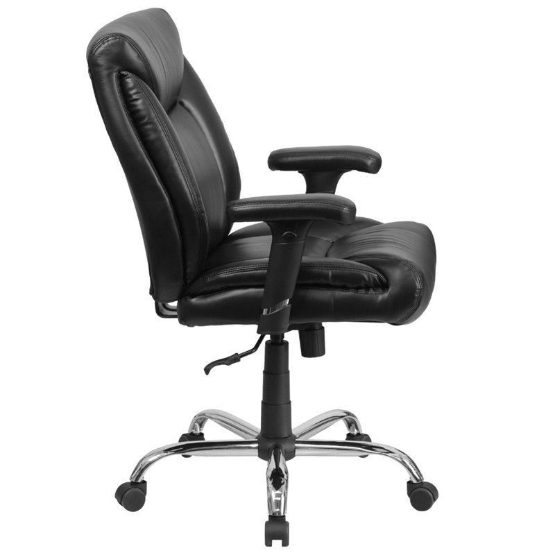 Pemberly Row Big and Tall Leather Swivel Office Chair in Black