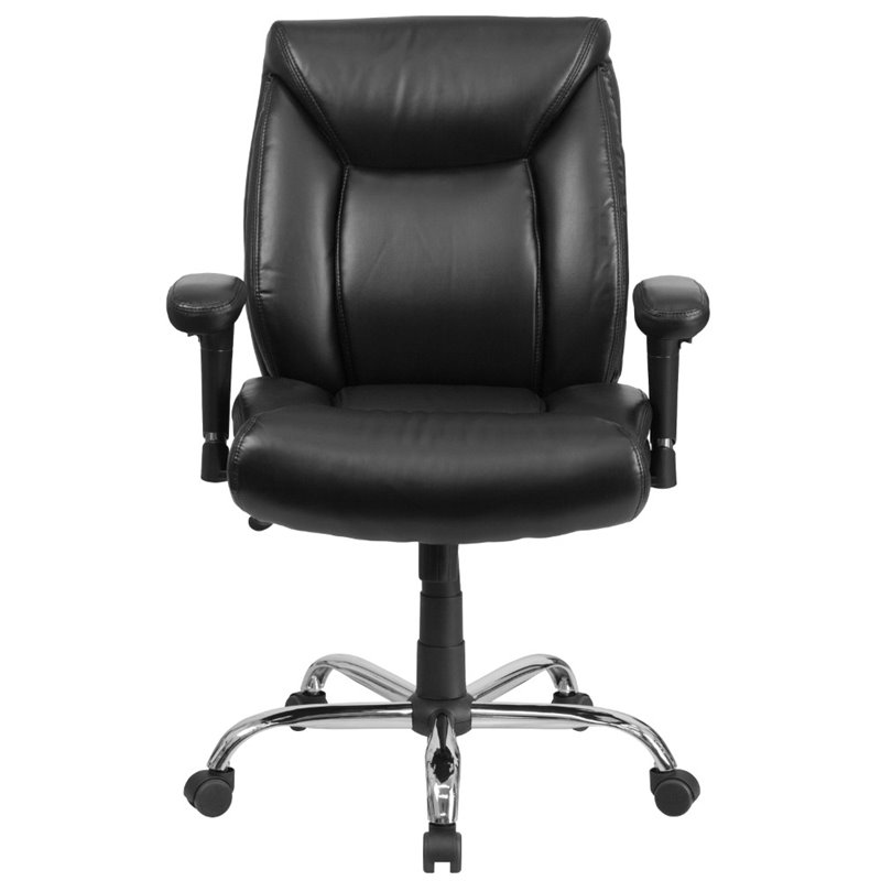 Pemberly Row Big and Tall Leather Swivel Office Chair in Black