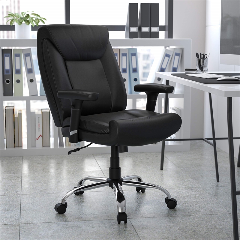 Pemberly Row Big and Tall Leather Swivel Office Chair in Black