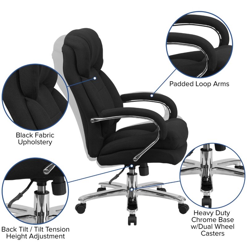 Pemberly Row Big and Tall Fabric Swivel Office Chair in Black