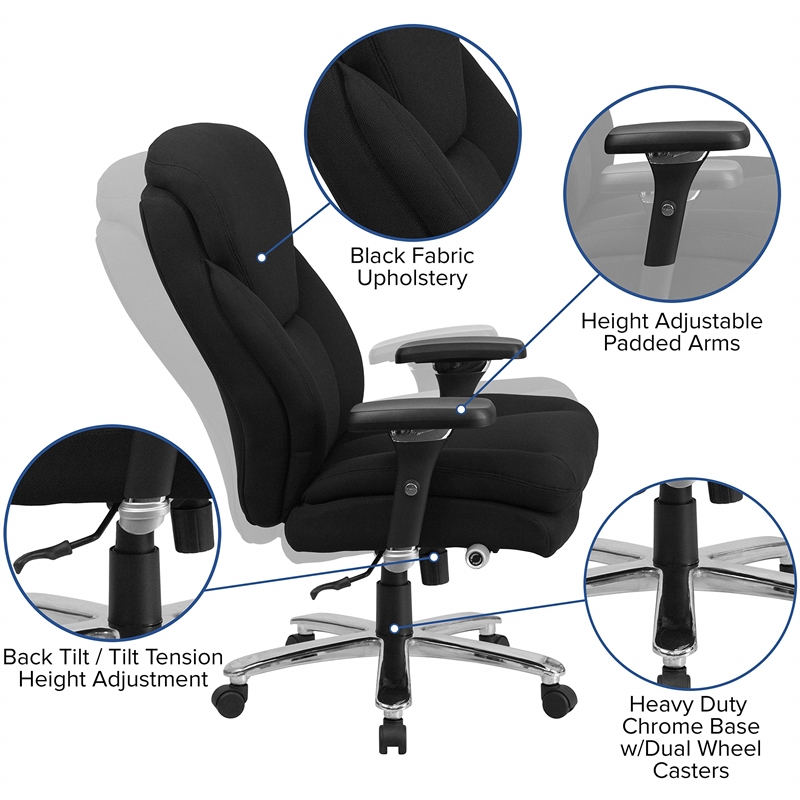 Pemberly Row Big and Tall Fabric Swivel Office Chair in Black