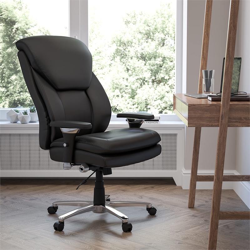 Pemberly Row Big and Tall Leather Swivel Office Chair in Black