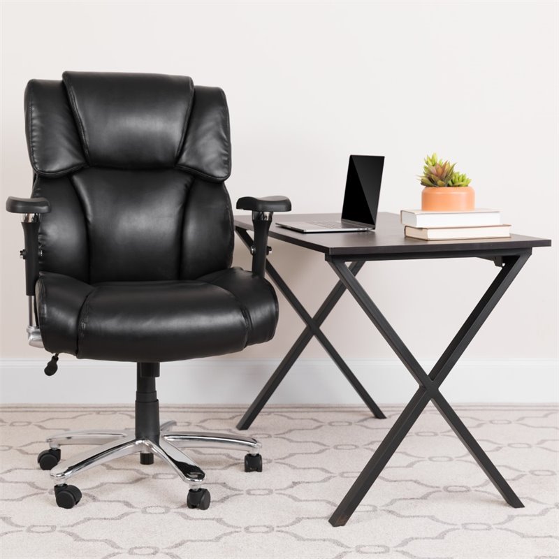Pemberly Row Big and Tall Leather Swivel Office Chair in Black