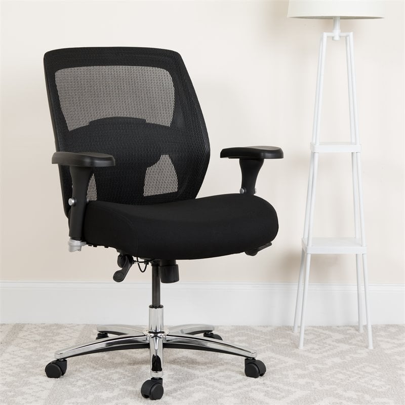 Pemberly Row Contemporary Big and Tall Swivel Office Chair in Black