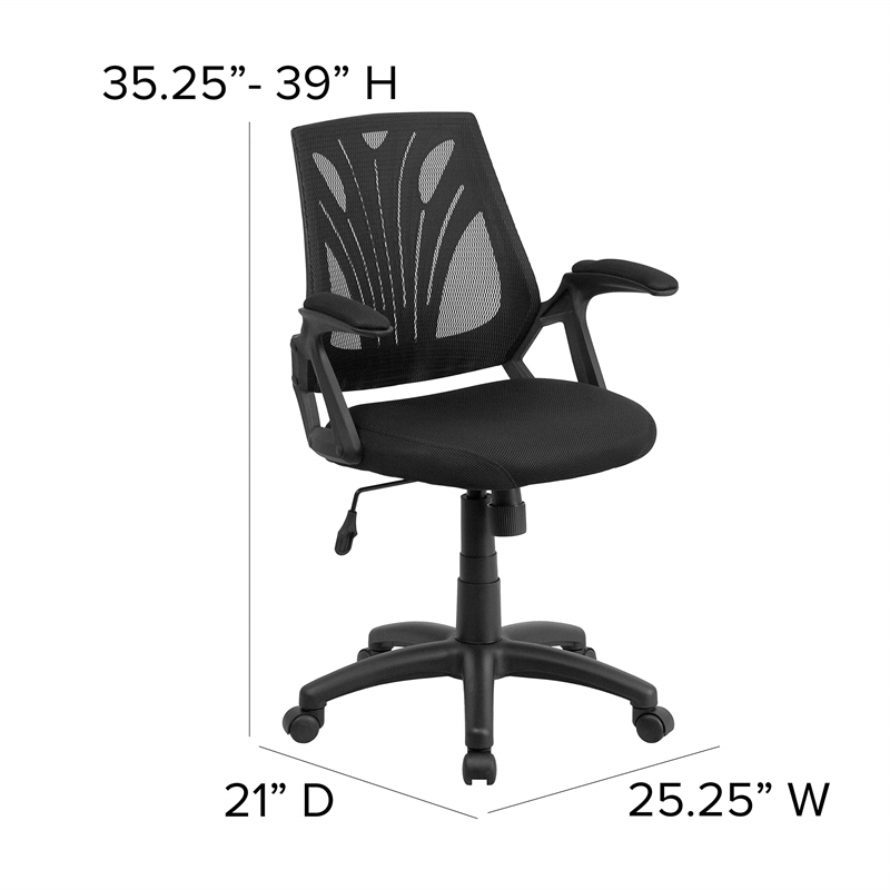 Pemberly Row Contemporary Mid-Back Office Swivel Chair In Black Mesh