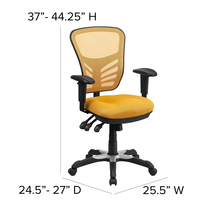 Pemberly Row Contemporary Mid Back Mesh Swivel Office Chair in Yellow