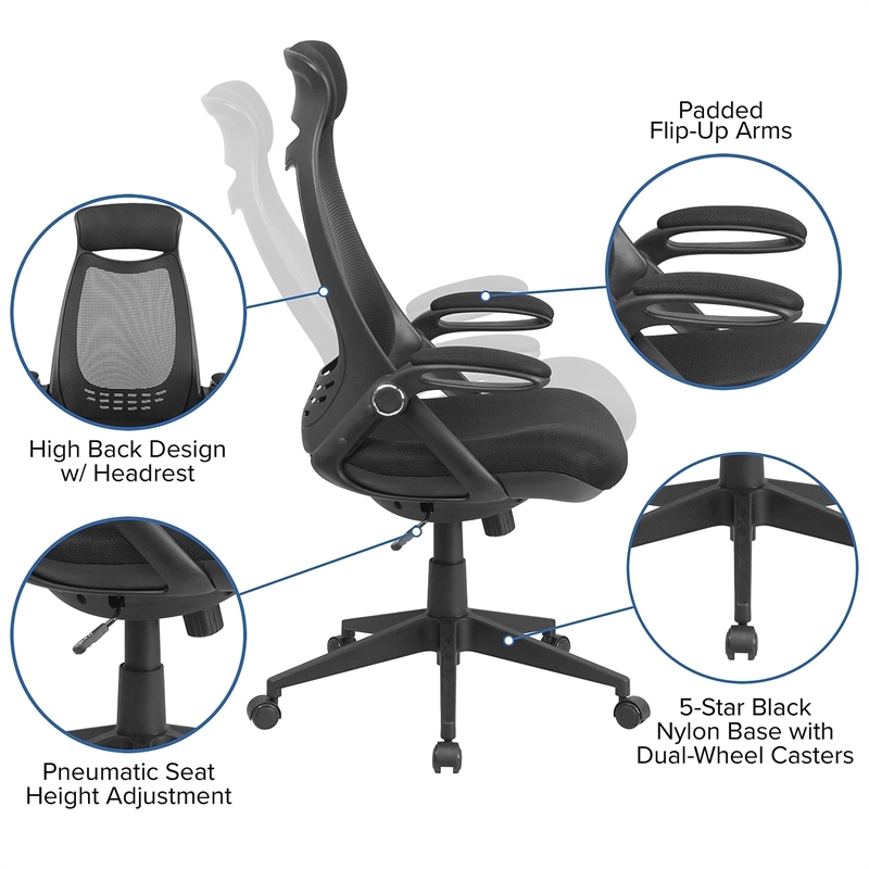 Pemberly Row Contemporary High Back Mesh Swivel Office Chair in Black