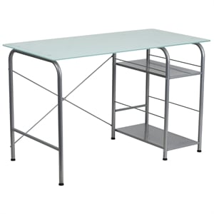 Pemberly Row Contemporary Glass Top Home Office Desk in Silver