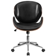 Pemberly Row Leather Swivel Office Chair in Black and Walnut
