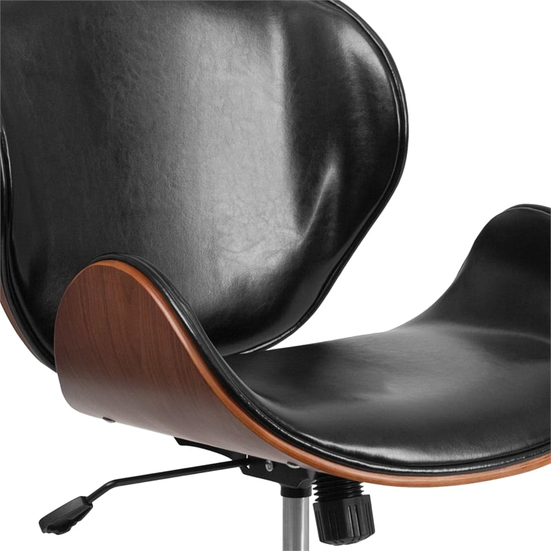 Pemberly Row Leather Swivel Office Chair in Black and Walnut