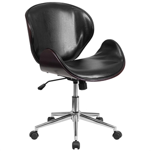 Pemberly Row Leather Swivel Office Chair in Black and Mahogany
