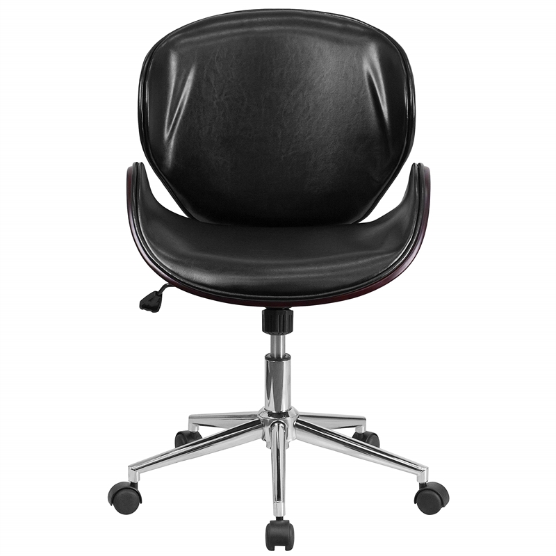 Pemberly Row Leather Swivel Office Chair in Black and Mahogany
